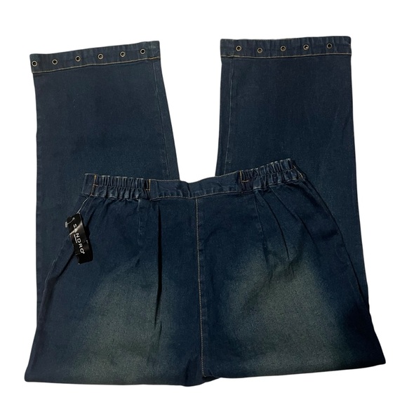 Sandro Sportswear Hi-Rise Wide Leg Cropped Jeans Mock Cuff Grommet Hem, Sz 1X - Picture 12 of 15